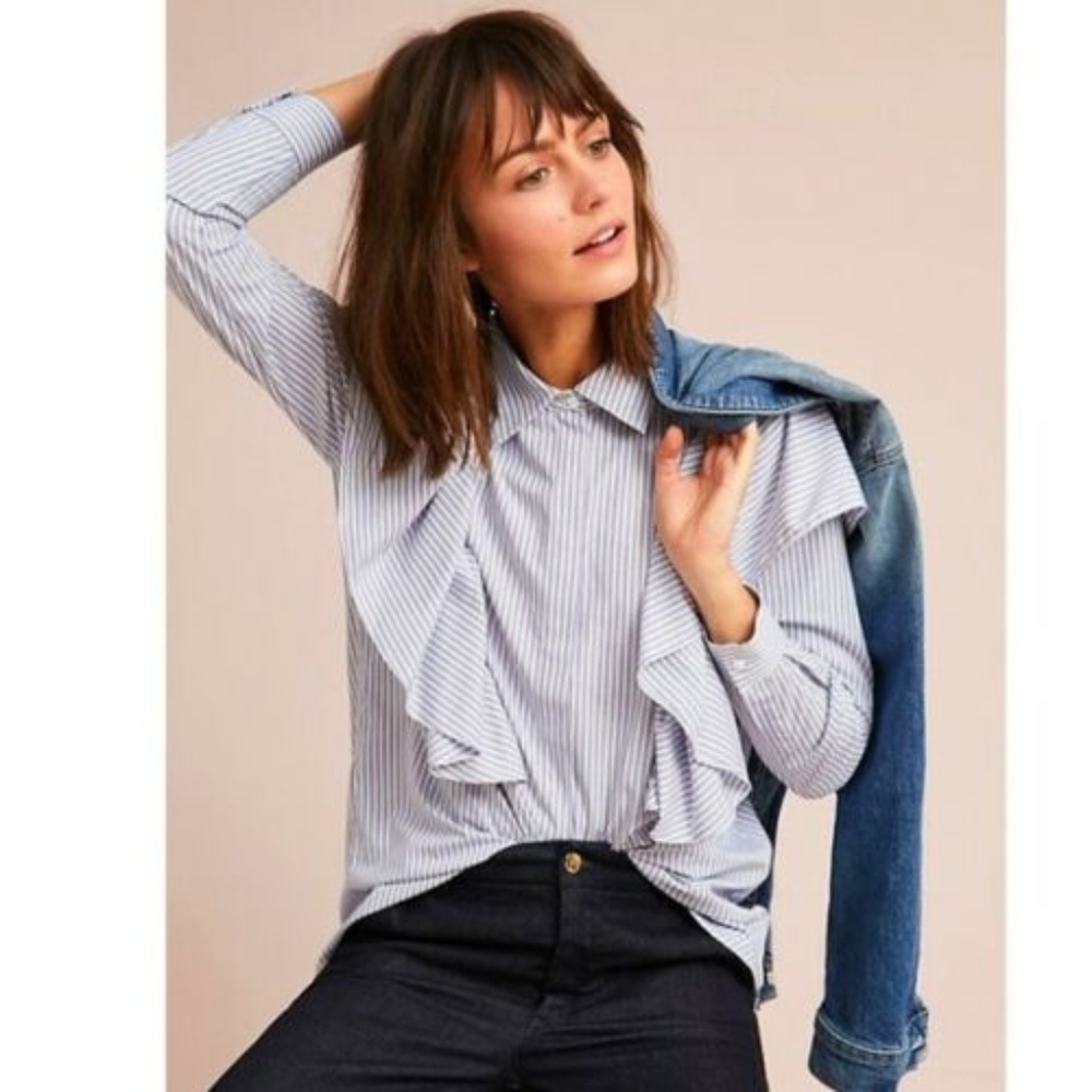 Anthropologie Millburn Ruffled Buttondown top NWT - Picture 2 of 7